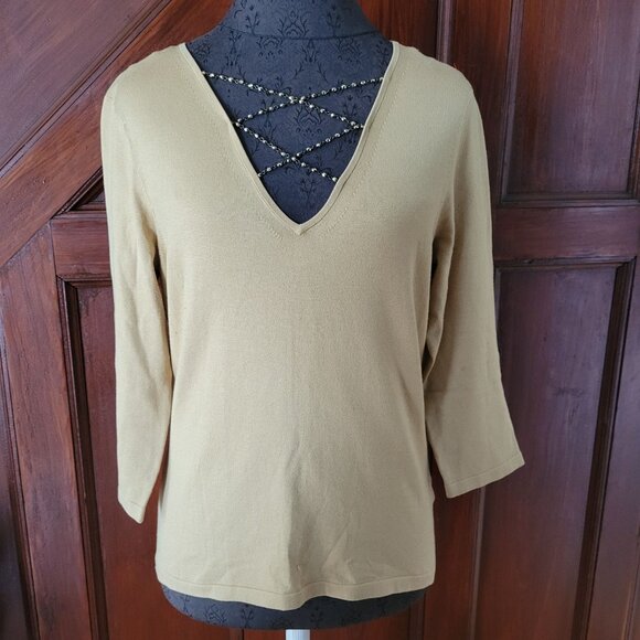 Josephine Chaus Womens Silk Blend V-Neck Pullover Sweater With Beaded Accent - S - Picture 1 of 5